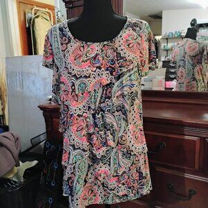 Bright Floral Short Sleeve Tiered Top